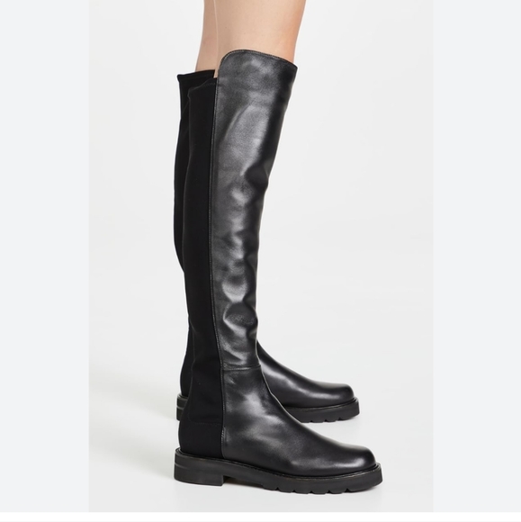 NWT$850 Stuart Weitzman 50/50 Lift Black Leather Stretch Over-The-Knee Boots 6.5 - Picture 4 of 16